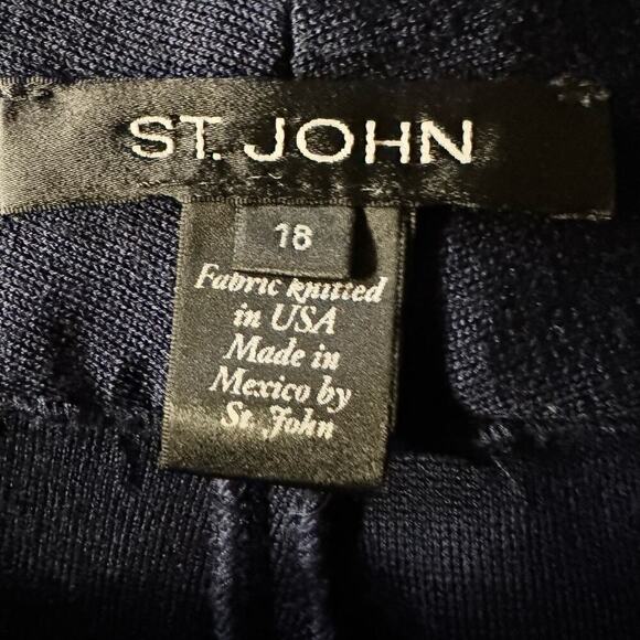 St. John Emma Knit Women Pant Blue Wide Leg High Rise Minimalist Classic Wool 18 - Picture 9 of 9